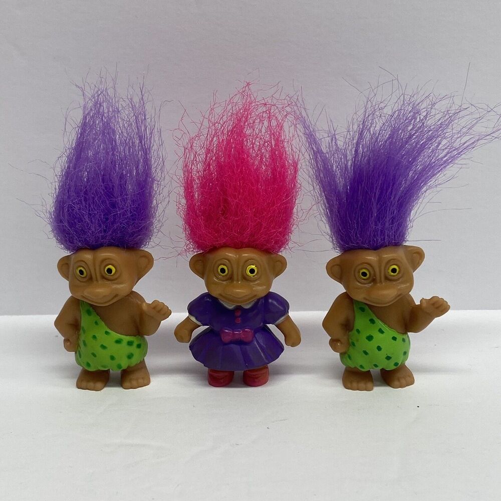 SOMA Troll Figurines Lot Of 3 Pink & Purple Hair Boys Girl Collectible Toys Vtg